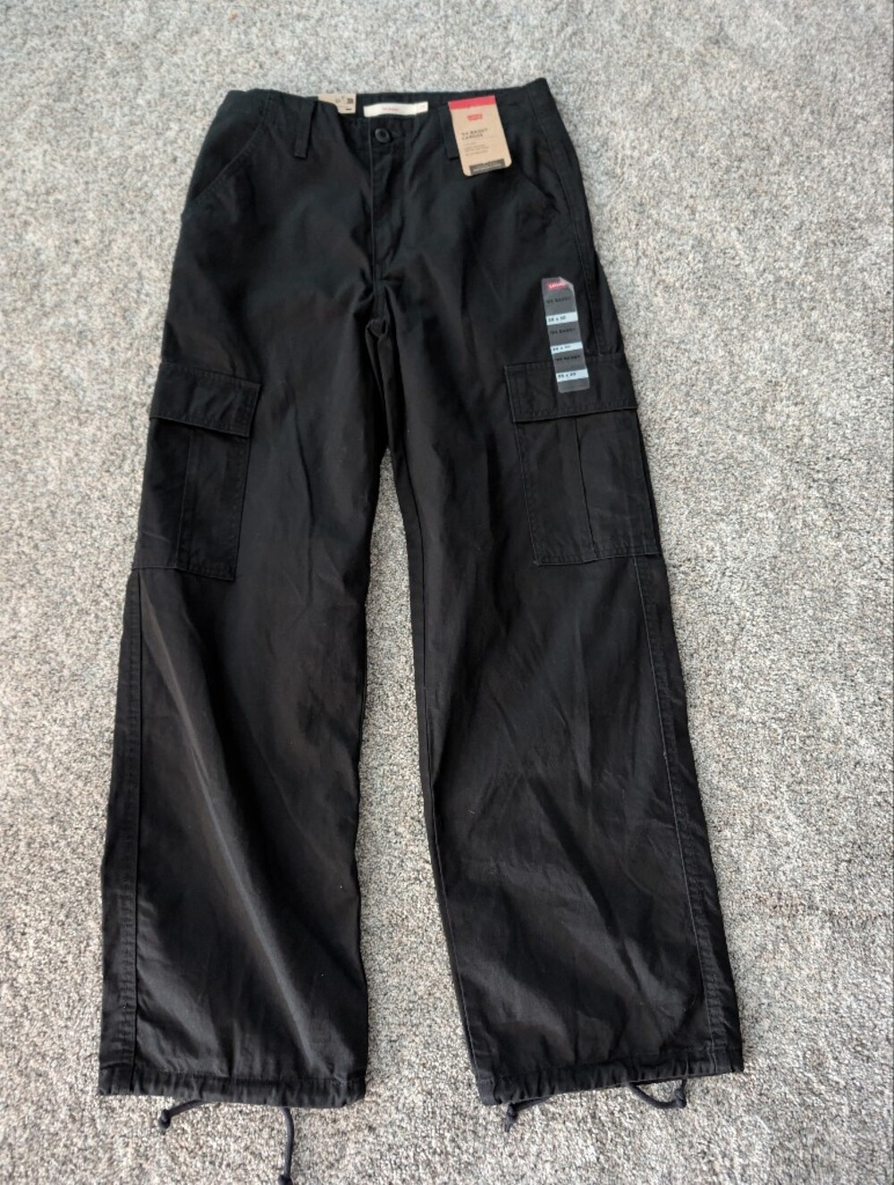 NWT Levi’s '94 Baggy Cargo Pants Black Size 25x30 Mid Rise Cinch Hem